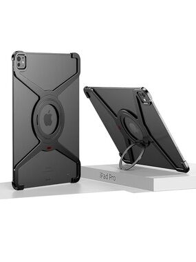 iPad 13” iPad Air 12.9” 2024 Metal Case with 360 Adjustable Ring & Kickstand-BLK